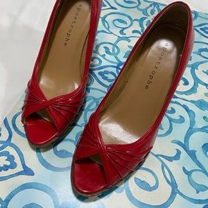 Red patent leather shoes. Great for the office.